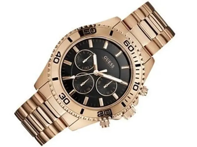 Guess Chaser Chronograph Black Dial Rose Gold Steel Strap Watch for Men - W0170G3 Buy Now By Guess