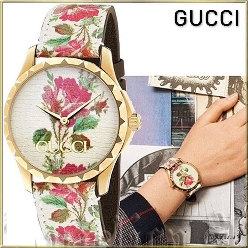 Gucci G Timeless Floral Gold Dial White Leather Strap Watch For Women - YA1264084 Buy Now By Gucci