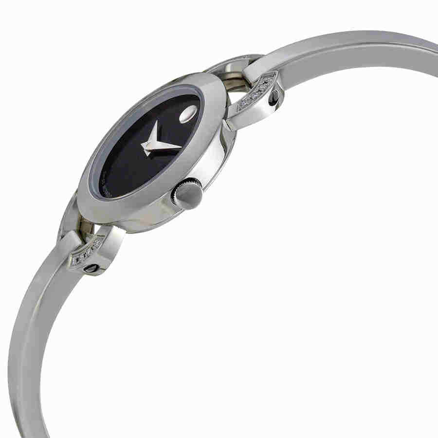 Movado Rondiro Diamonds Black Dial Silver Steel Strap Watch For Women - 0606798 Buy Now By Movado