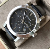 Burberry The City Chronograph Black Dial Black Leather Strap Watch for Men - BU9356 Buy Now By Burberry