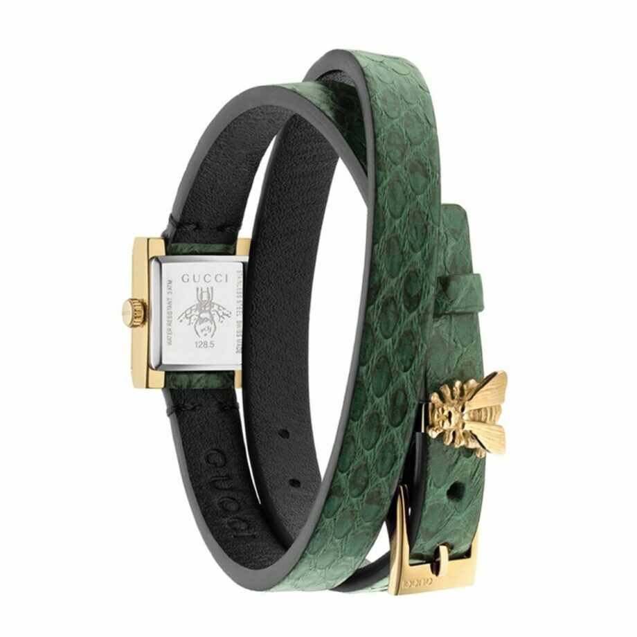 Gucci G Frame Double Mother of Pearl Dial Green Leather Strap Watch For Women - YA128525 Buy Now By Gucci