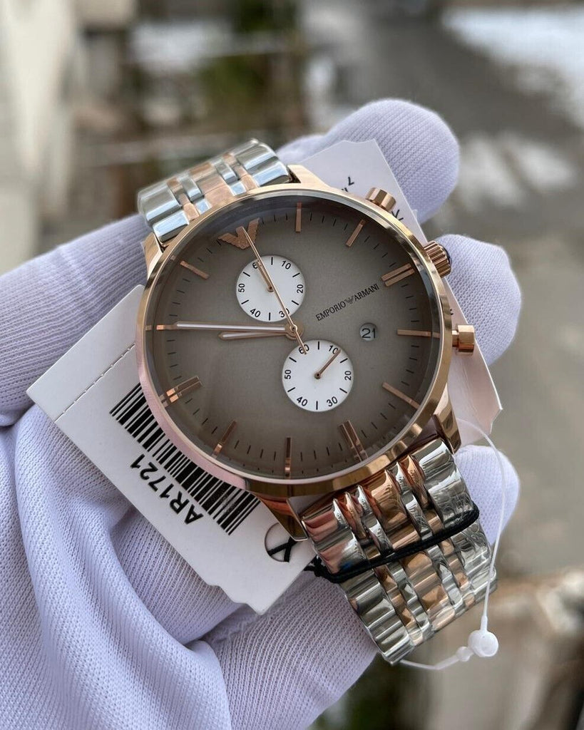 Emporio Armani Gianni Chronograph Grey Dial Two Tone Steel Strap Watch For Men - AR1721 Buy Now By Emporio Armani