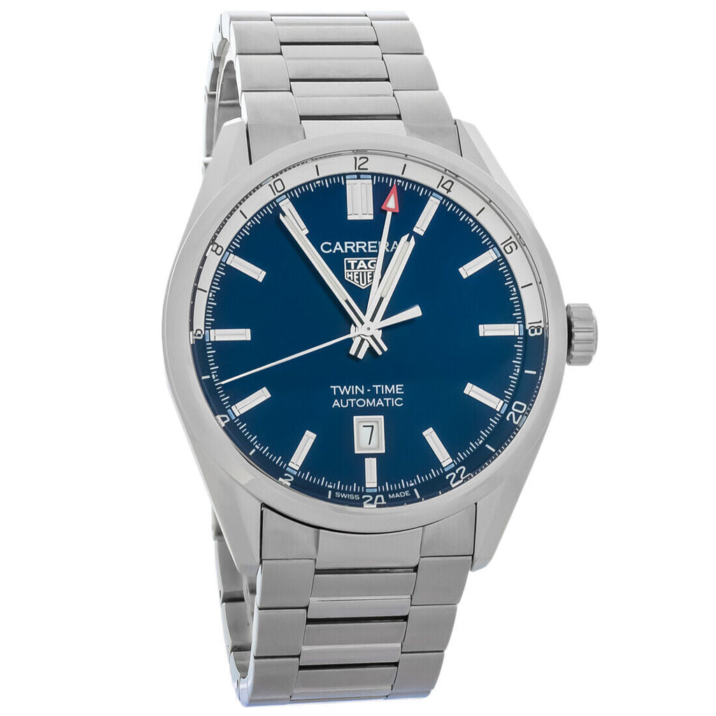 Tag Heuer Carrera Twin Time Blue Dial Silver Steel Strap Watch for Men - WBN201A.BA0640 Buy Now By Tag Heuer