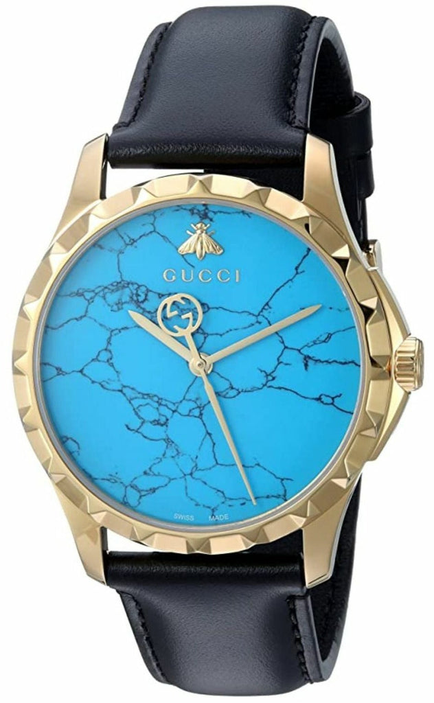 Gucci G Timeless Turquoise Blue Dial Black Leather Strap Watch For Men - YA126462 Buy Now By Gucci