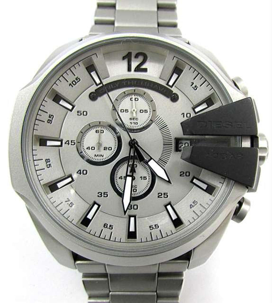 Diesel Mega Chief Chronograph Silver Dial Silver Steel Strap Watch For Men - DZ4501 Buy Now By Diesel