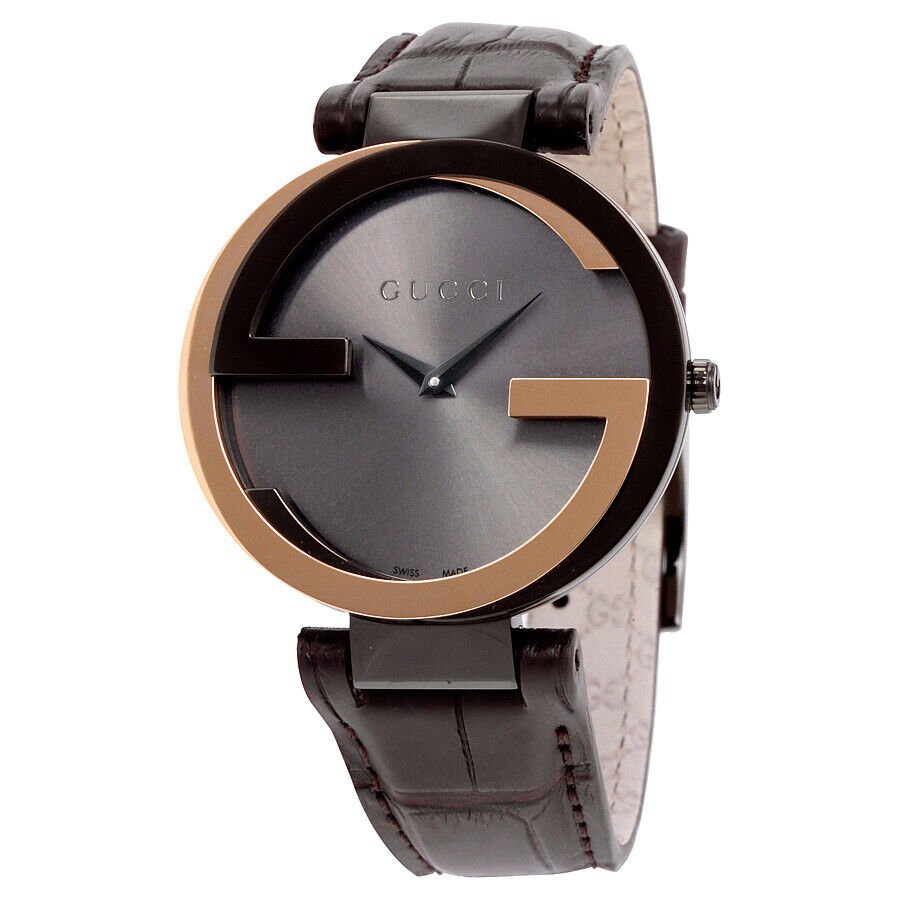 Gucci Interlocking G 18K Gold Black Dial Brown Leather Strap Watch For Women - YA133304 Buy Now By Gucci