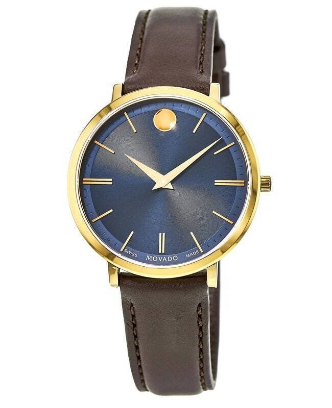 Movado Ultra Slim Blue Dial Brown Leather Strap Watch For Women - 0607092 Buy Now By Movado