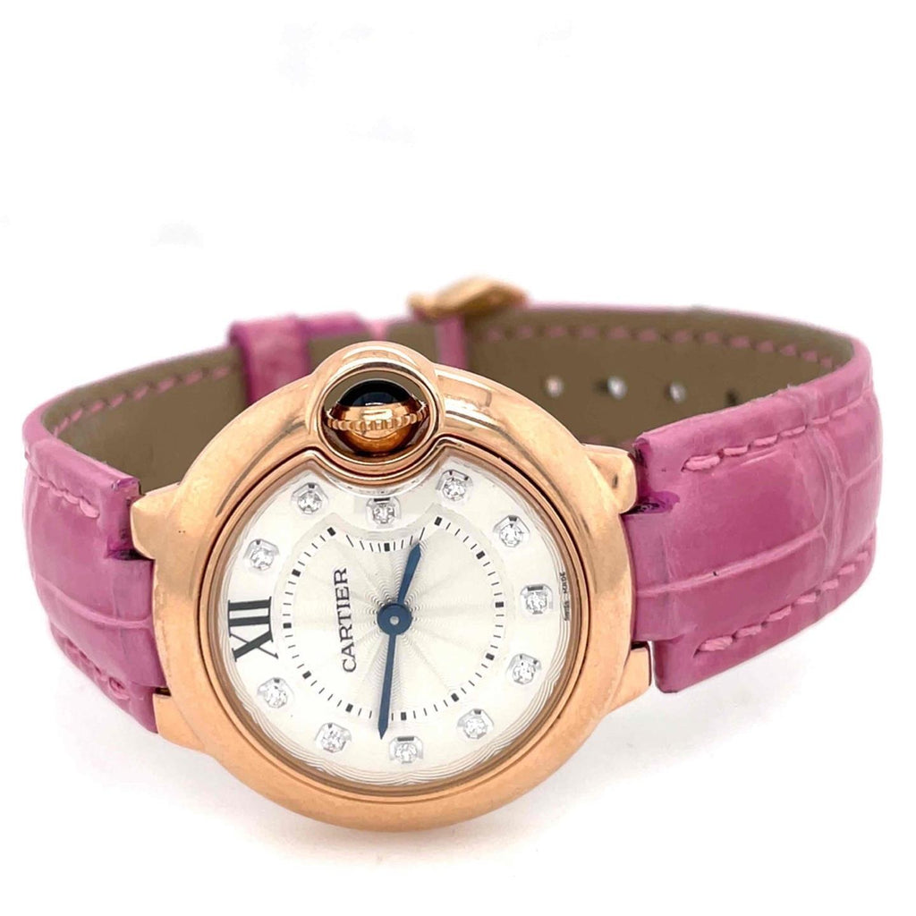 Cartier Ballon Bleu Diamonds White Dial Pink Leather Strap Watch for Women - WE902050 Buy Now By Cartier