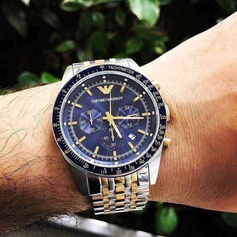 Emporio Armani Tazio Chronograph Blue Dial Two Tone Stainless Steel Watch For Men - AR6088 Buy Now By Emporio Armani