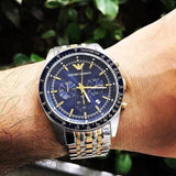 Emporio Armani Tazio Chronograph Blue Dial Two Tone Stainless Steel Watch For Men - AR6088 Buy Now By Emporio Armani