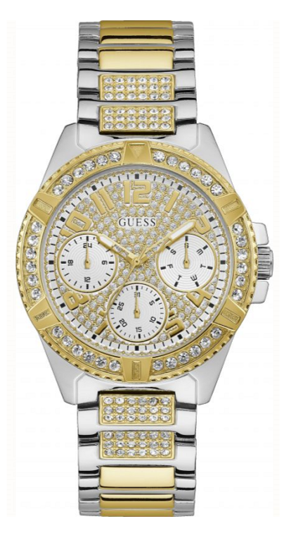 Guess Frontier Chronograph Crystals Gold Dial Two Tone Steel Strap Watch For Women - W1156L5 Buy Now By Guess