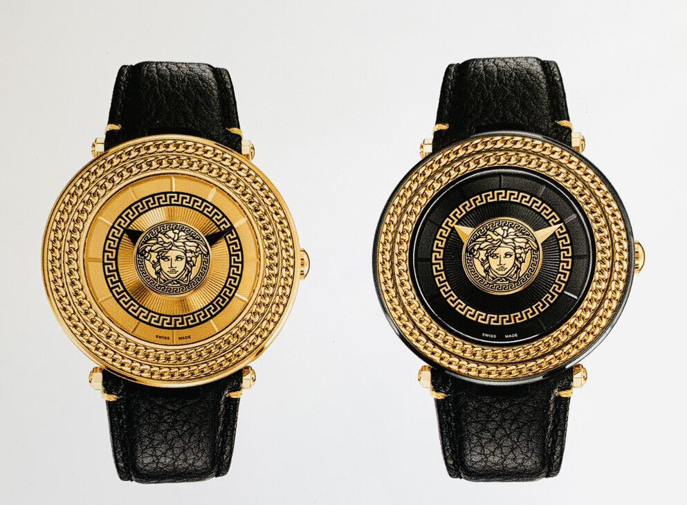 Versace V-Metal Icon Black Dial Black Leather Strap Watch For Men - VQL030015 Buy Now By Versace