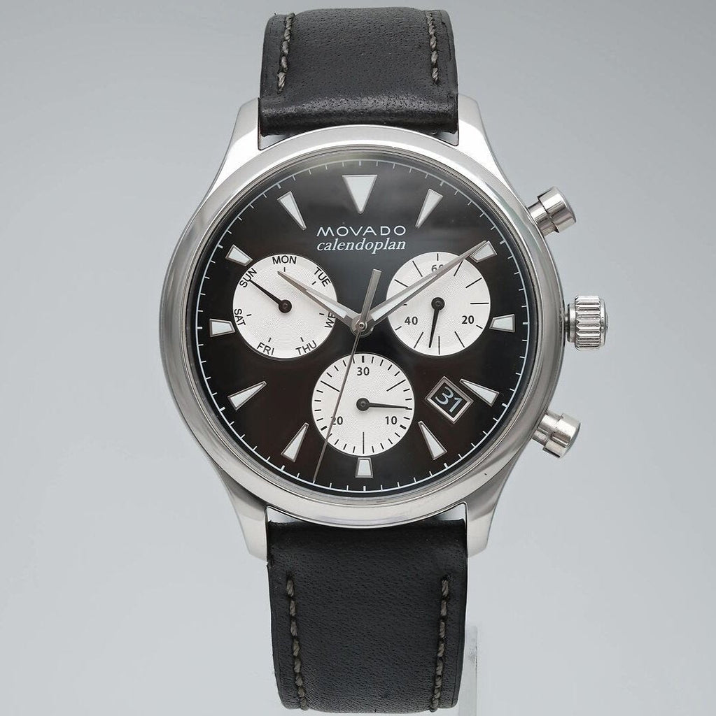 Movado Heritage Chronograph Black Dial Black Leather Strap Watch for Men - 3650005 Buy Now By Movado