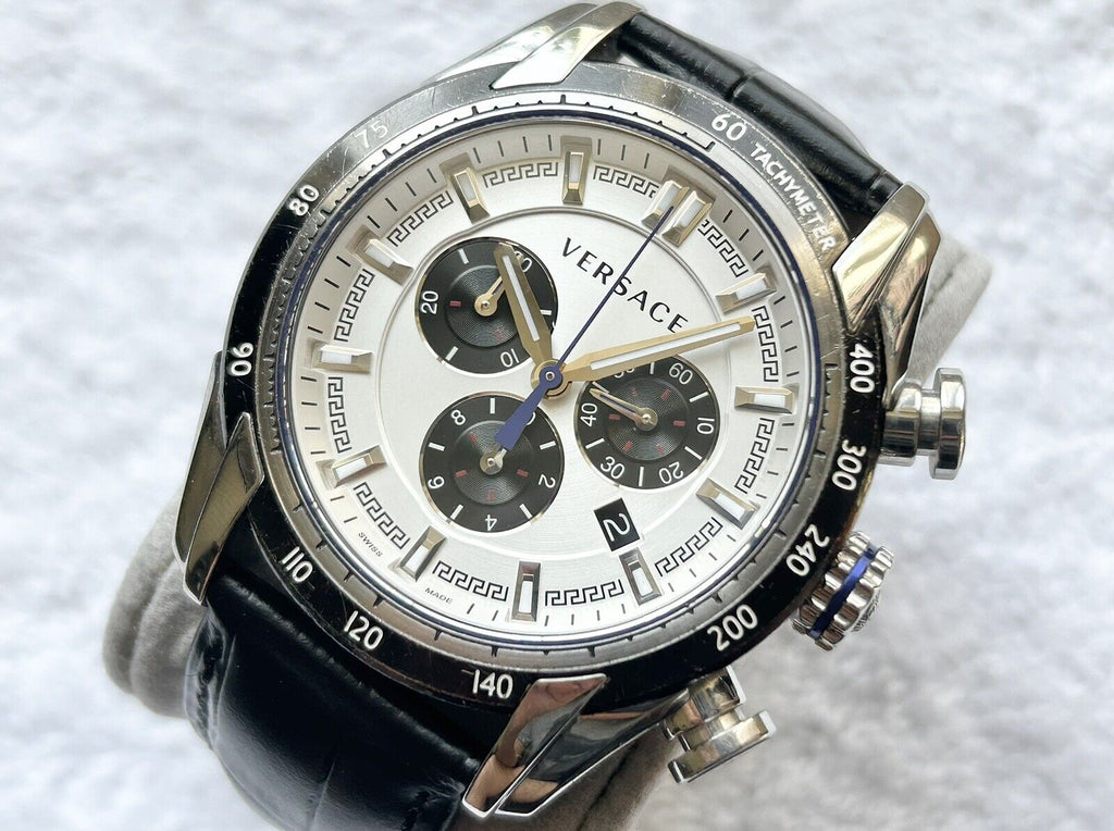 Versace V-Ray Quartz Silver Dial Black Leather Strap Watch for Men - VDB010014 Buy Now By Versace