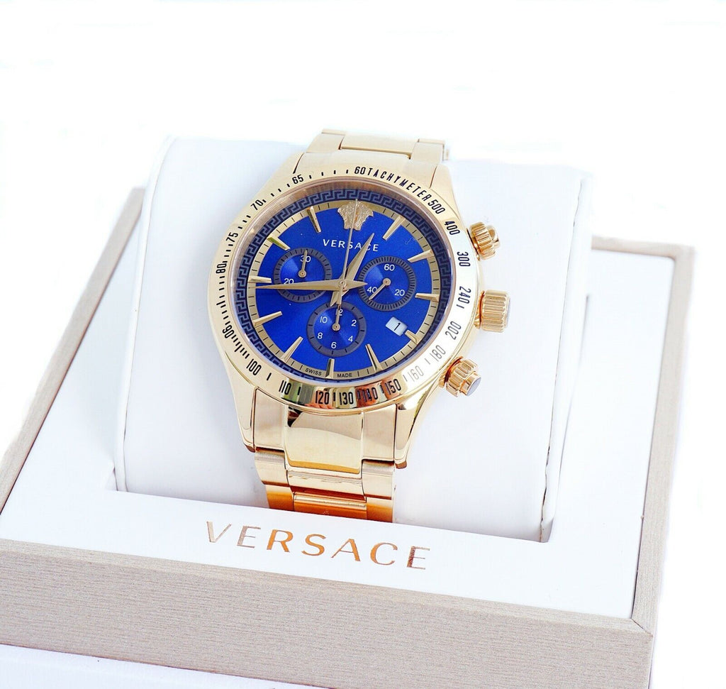 Versace Classic Chronograph Quartz Blue Dial Gold Steel Strap Watch For Men - VEV700619 Buy Now By Versace
