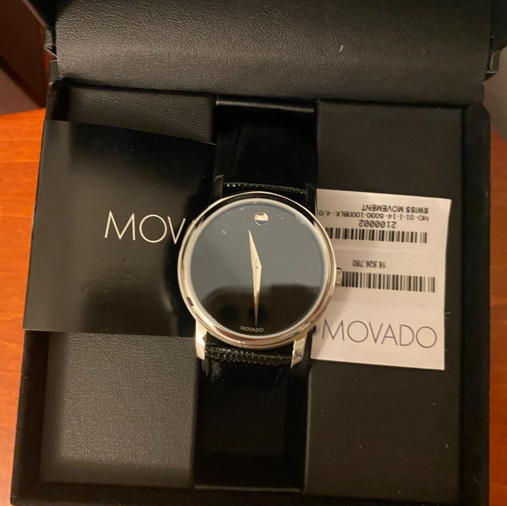 Movado Museum Black Dial Black Leather Strap Watch For Men - 2100002 Buy Now By Movado