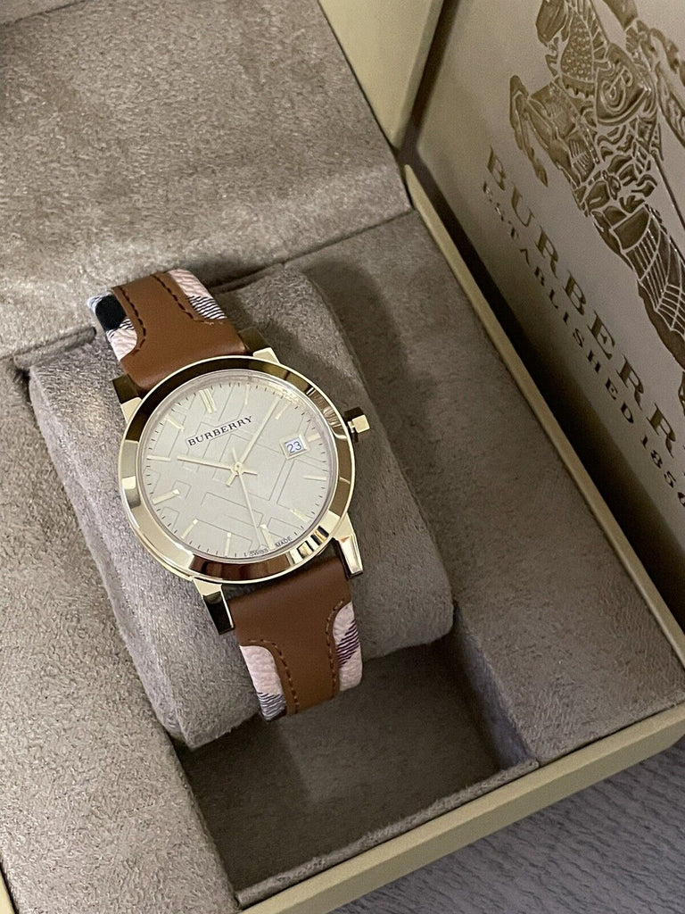 Burberry The City Gold Dial Brown Leather Strap Watch for Women - BU9133 Buy Now By Burberry