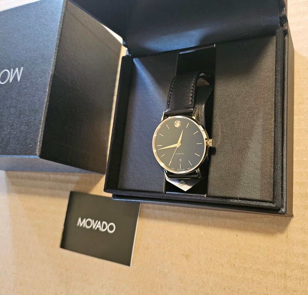 Movado Ultra Slim Black Dial Black Leather Strap Watch For Men - 0607086 Buy Now By Movado