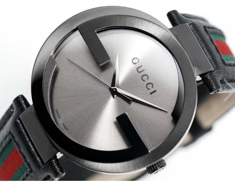 Gucci Interlocking G XL Black Dial Red & Green Leather Strap Watch For Men - YA133206 Buy Now By Gucci