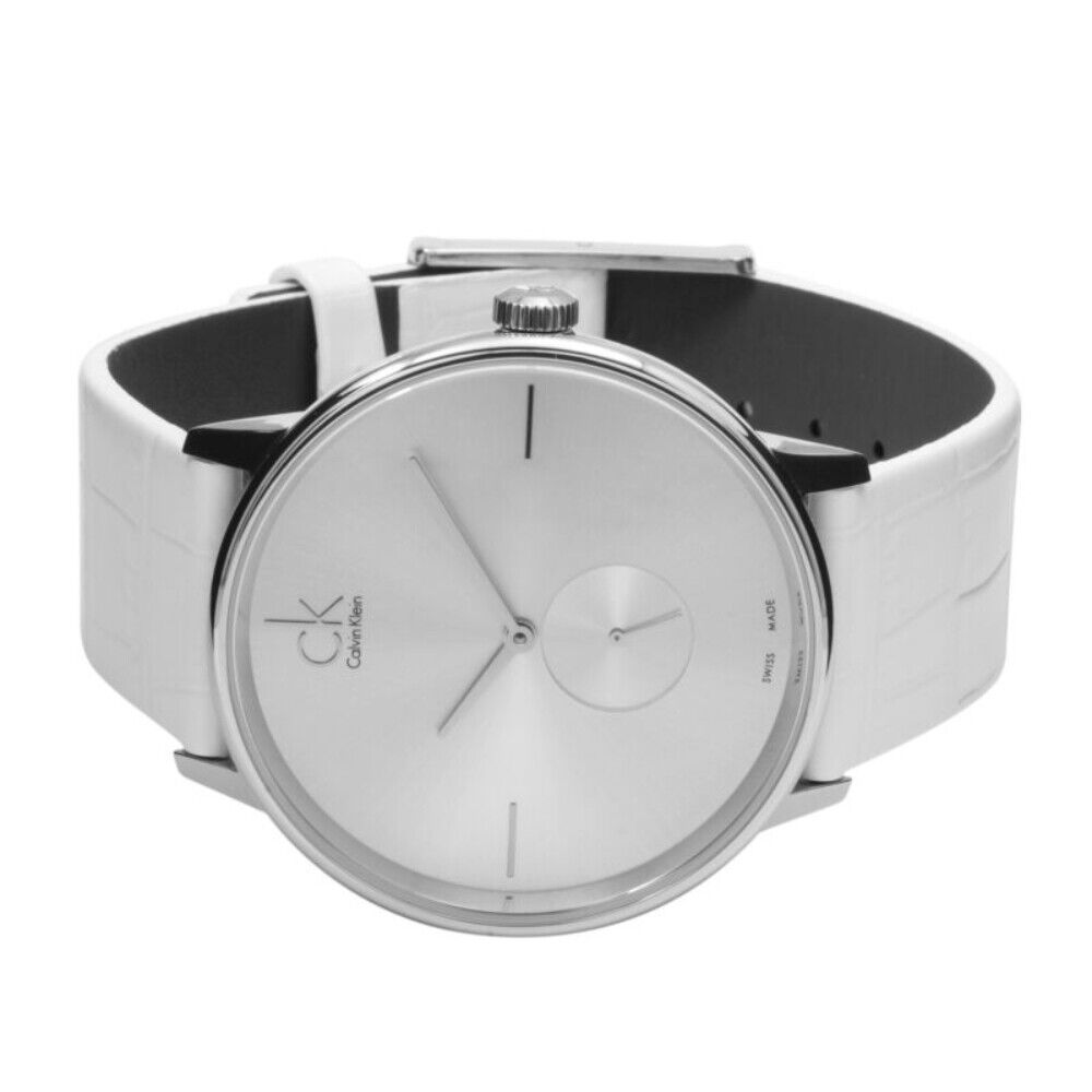 Calvin Klein Accent Silver Dial White Leather Strap Watch for Women - K2Y211K6 Buy Now By Calvin Klein