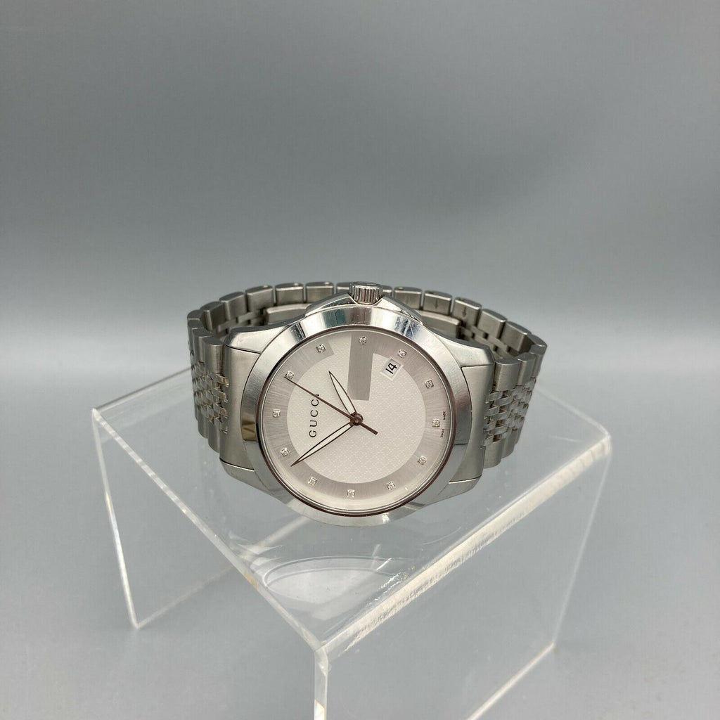 Gucci G Timeless Diamonds Silver Dial Silver Steel Strap Watch For Men - YA126404 Buy Now By Gucci