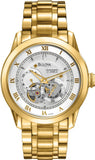 Bulova BVA Skeleton Silver Dial Gold Steel Strap Watch for Men - 97A108 Buy Now By Bulova