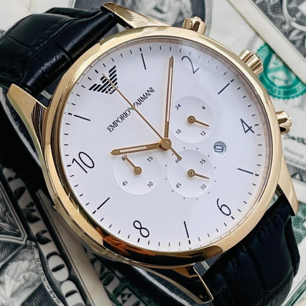 Emporio Armani Classic Chronograph White Dial Black Leather Strap Watch For Men - AR1892 Buy Now By Emporio Armani