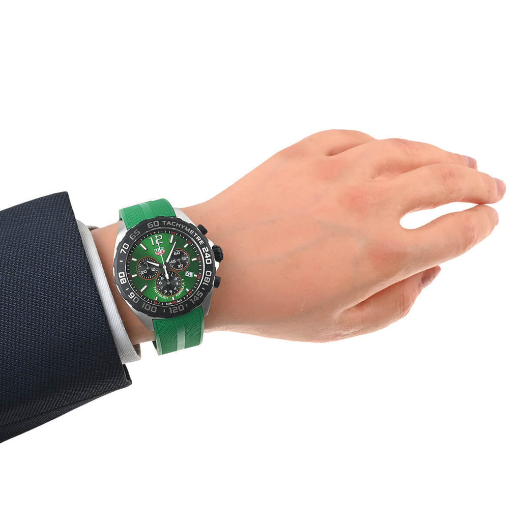 Tag Heuer Formula 1 Chronograph 41mm Green Dial Green Rubber Strap Watch for Men - CAZ101AP.FT8056