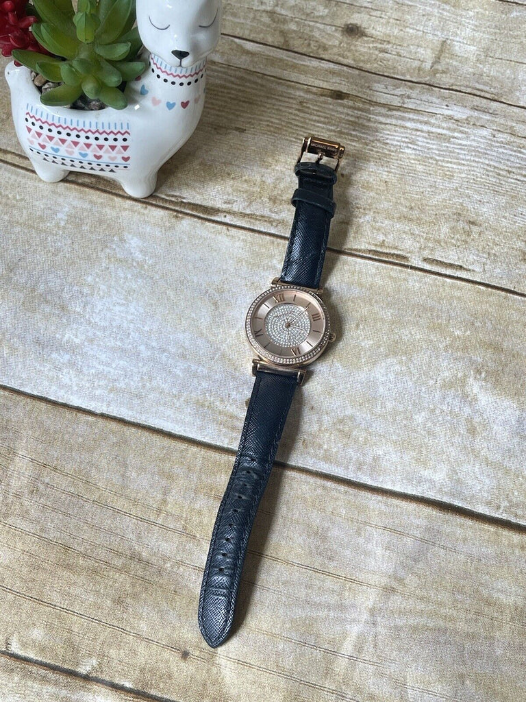 Michael Kors Catlin Rose Gold Crystal Dial Black Leather Strap Watch for Women - MK2376 Buy Now By Michael Kors