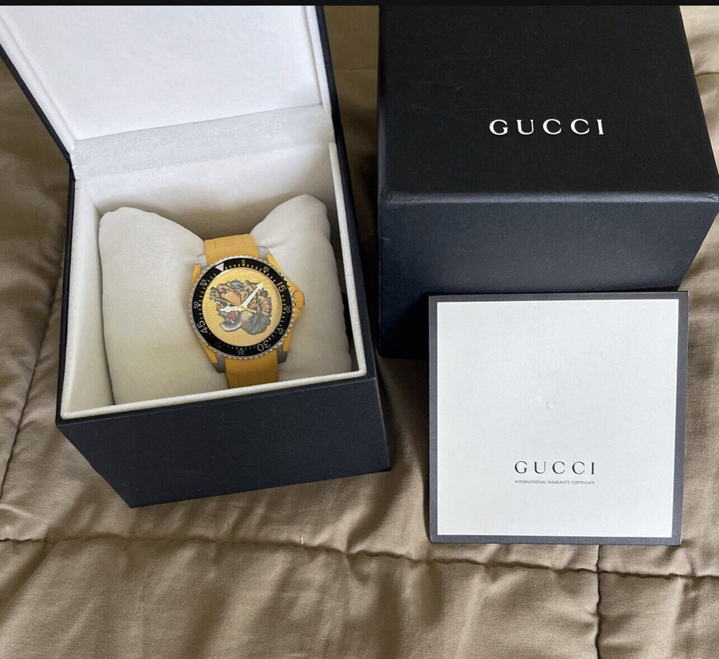 Gucci Dive Tiger Yellow Dial Yellow Rubber Strap Watch For Men - YA136317 Buy Now By Gucci