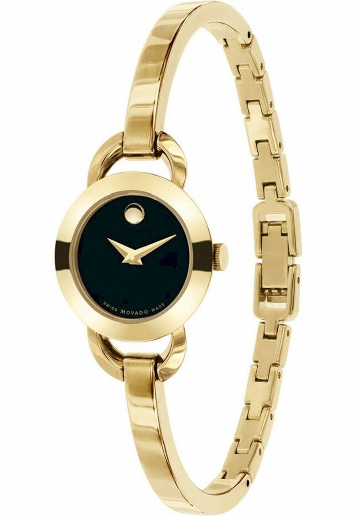 Movado Rondiro 22mm Black Dial Yellow Gold Steel Strap Watch For Women - 0606888 Buy Now By Movado