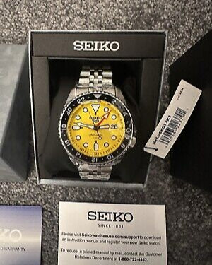 Seiko 5 Sport SKX GMT US Special Creation Automatic Yellow Dial Silver Steel Strap Watch for Men - SSK017K1 Buy Now By Seiko