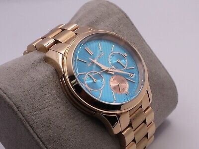 Michael Kors Runway Chronograph Turquoise Dial Rose Gold Steel Strap Watch For Women - MK6164