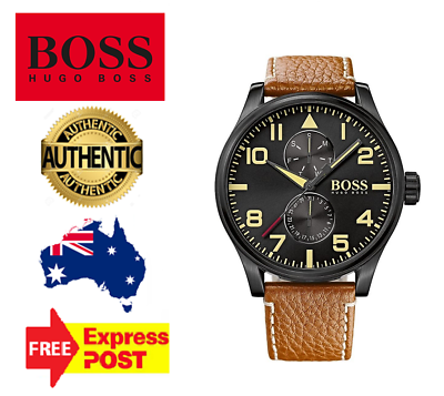 Hugo Boss Aeroliner Maxx Chronograph Black Dial Brown Leather Strap Watch For Men - HB1513082 Buy Now By Hugo Boss