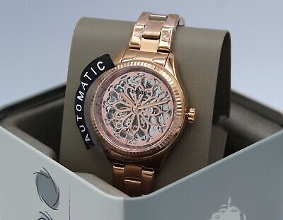 Fossil Rye Automatic Skeleton Rose Gold Dial Rose Gold Steel Strap Watch for Women - BQ3754 Buy Now By Fossil