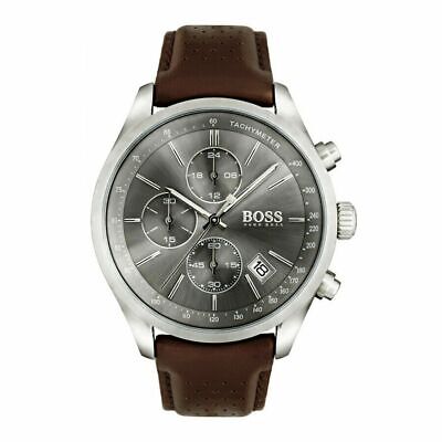 Hugo Boss Grand Prix Grey Dial Brown Leather Strap Watch for Men - 1513476 Buy Now By Hugo Boss