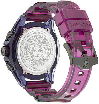 Versace Icon Active Chronograph Black Dial Purple Rubber Strap Watch For Men - VEZ701423 Buy Now By Versace