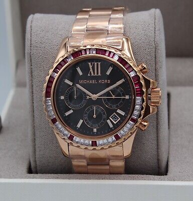Michael Kors Everest Chronograph Black Dial Rose Gold Steel Strap Watch for Women - MK6972