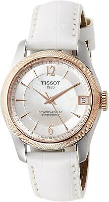 Tissot T-Classic Powermatic 80 Mother of Pearl Silver Dial White Leather Strap Watch For Women - T108.208.26.117.00 Buy Now By Tissot