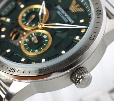 Emporio Armani Meccanico Chronograph Automatic Green Dial Silver Steel Strap Watch For Men - AR60053 Buy Now By Emporio Armani