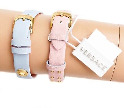 Versace Medusa Lock Icon Quartz Gold Dial Pink & Blue Leather Strap Watch For Women - VEDW00219 Buy Now By Versace