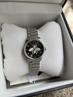 Gucci G Timeless Quartz Diamonds Black Dial Silver Steel Strap Watch For Women - YA1265024 Buy Now By Gucci