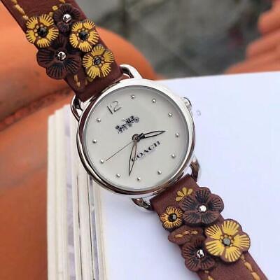 Coach Delancey White Dial Floral Brown Leather Strap Watch for Women - 14502761 Buy Now By Coach