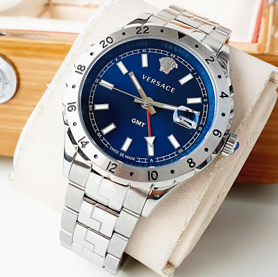 Versace Hellenyium GMT Blue Dial Silver Steel Strap Watch for Men - V11010015 Buy Now By Versace