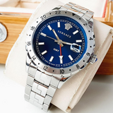 Versace Hellenyium GMT Blue Dial Silver Steel Strap Watch for Men - V11010015 Buy Now By Versace