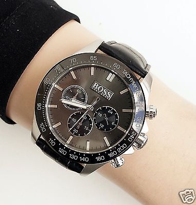 Hugo Boss Ikon Grey Dial Black Leather Strap Watch for Men - 1513177 Buy Now By Hugo Boss