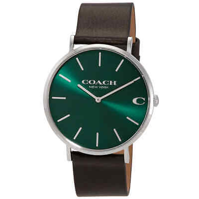 Coach Charles Green Dial Black Leather Strap Watch for Men - 14602436 Buy Now By Coach