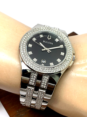 Bulova Crystal Collection Black Dial Silver Steel Strap Watch for Men - 96K102 Buy Now By Bulova