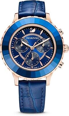 Swarovski Octea Lux Chrono Blue Dial Blue Leather Strap Watch for Women - 5563480 Buy Now By Swarovski