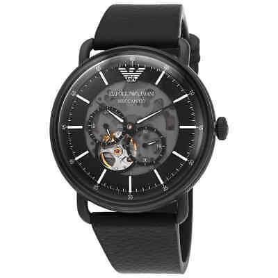 Emporio Armani Meccanico Automatic Skeleton Dial Black Leather Strap Watch For Men - AR60008 Buy Now By Emporio Armani